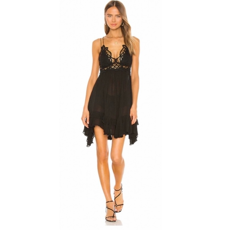 Free People Adela lace slip dress in black